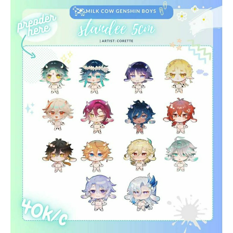 Standee Genshin Impact Bò Sữa single board 4cm bé xinh
