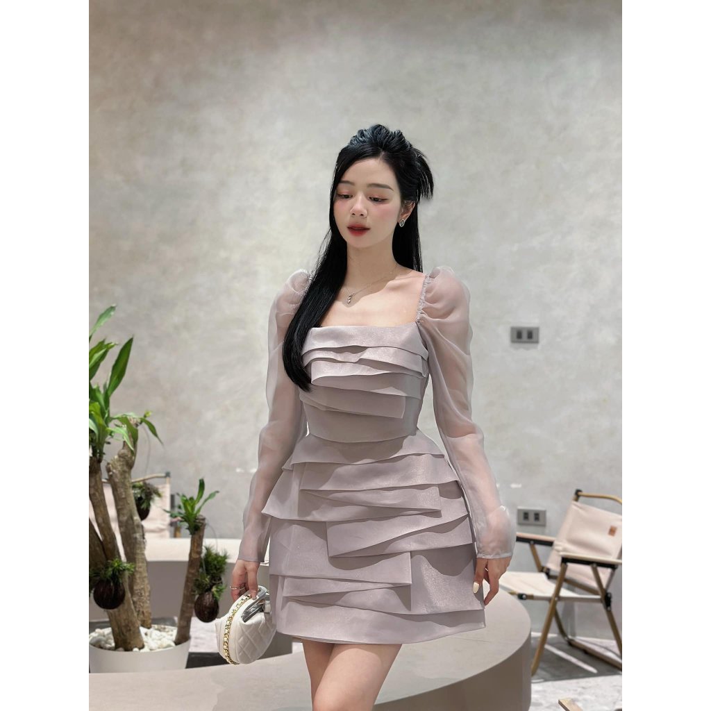 Váy Đẹp Dáng Ngắn Tay Dài Đầm Tiểu Thư_LERIN V486