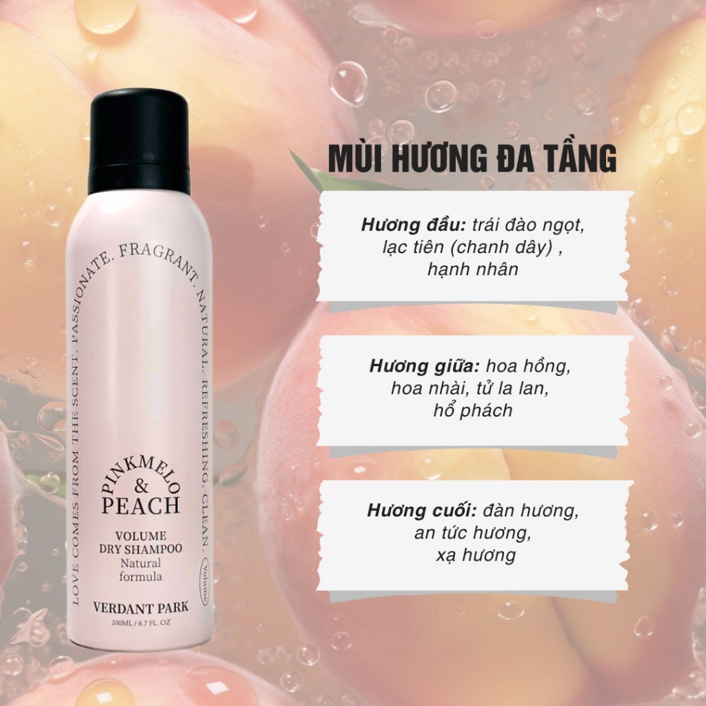 Xịt khô phồng tóc VERDANT PARK dầu gội khô kiềm dầu lâu bết mùi Đào đen hồng Pinkmelo Peach Verdantpark | ANGELSKIN