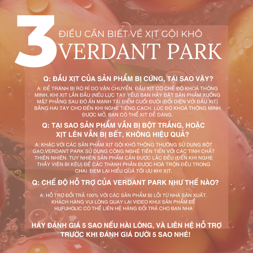 Xịt khô phồng tóc VERDANT PARK dầu gội khô kiềm dầu lâu bết mùi Hoa quả, thiên nhiên | ANGELSKIN