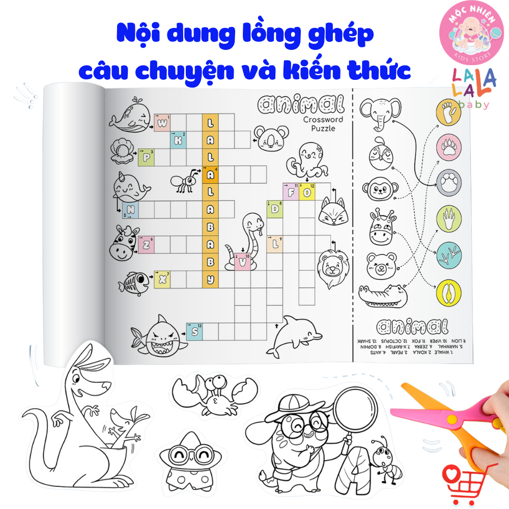 Cuộn Tranh Tô Màu Dán Tường Cỡ Lớn Kèm 24 Màu Sáp Hữu Cơ, Màu Vân Tay và Kéo An Toàn Cho Bé - Lalala Baby