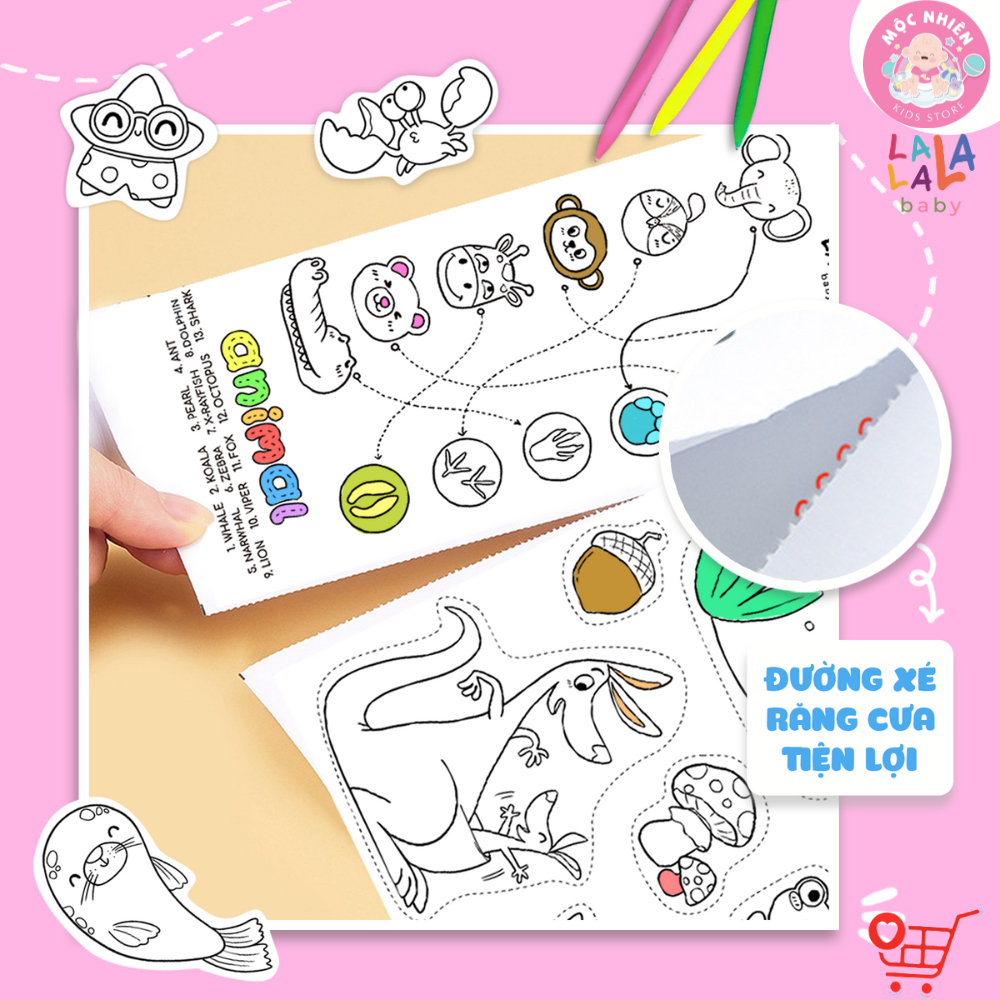 Cuộn Tranh Tô Màu Dán Tường Cỡ Lớn Kèm 24 Màu Sáp Hữu Cơ, Màu Vân Tay và Kéo An Toàn Cho Bé - Lalala Baby