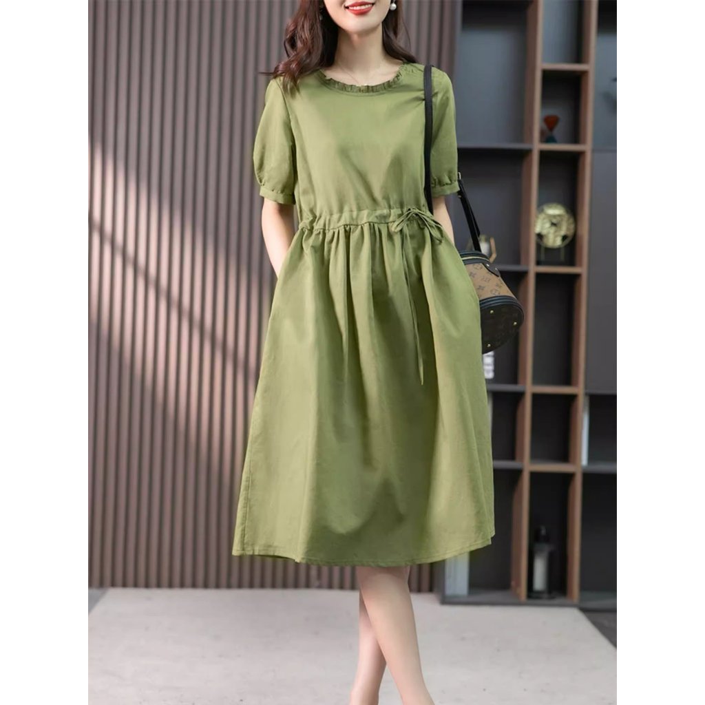 Đầm suông nữ rút eo cổ phối bèo chất liệu đũi cao cấp mẫu mới Da203