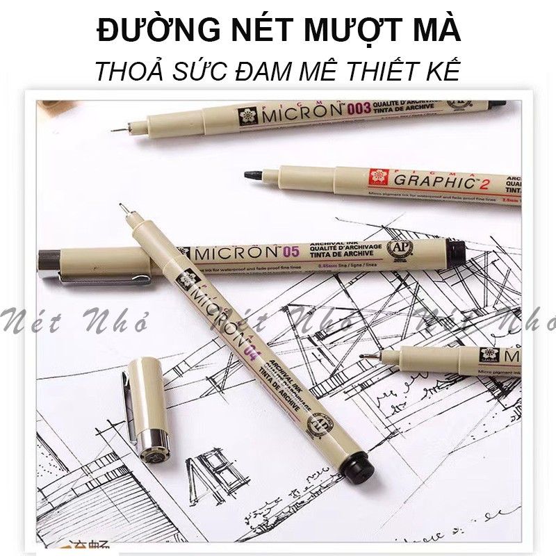 Bút Line Đi Nét, Bút MICRON Bút Vẽ Kỹ Thuật Art Line Drawing Kháng Nước Ngòi Bút Chống Mài Mòn