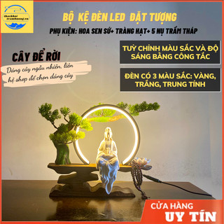 Combo Bộ Kệ Đèn Led  Gồm Vòng Đèn + Cây + Tượng (Tặng phụ kiện đi kèm), thác khói trầm hương đèn led