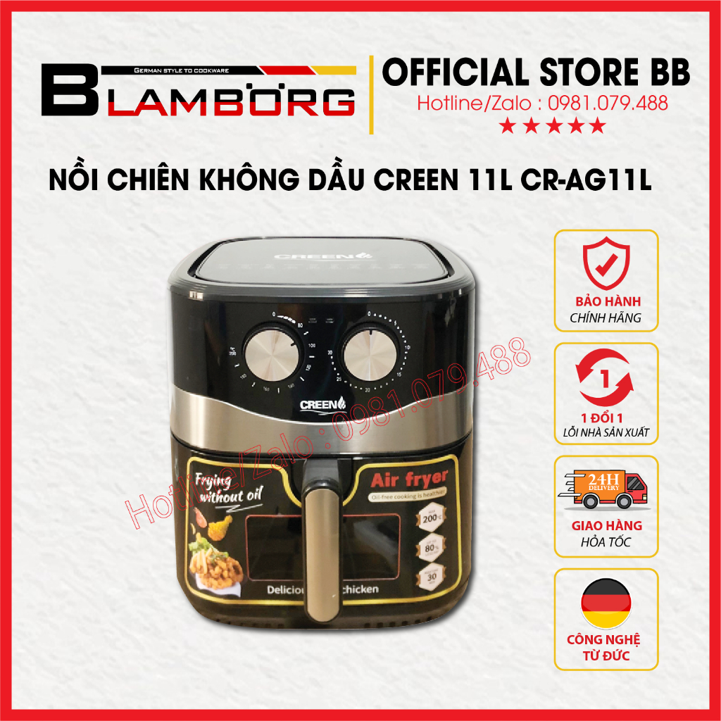 [Giảm 12% SPayLater] NỒI CHIÊN KHÔNG DẦU Creen CR-AG11L- Bảo hành chính hãng 12 tháng