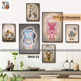  Bộ 6 tranh dán tường cao cấp Kaws bearbricks trang trí phòng ngủ phòng khách có sẵn keo 