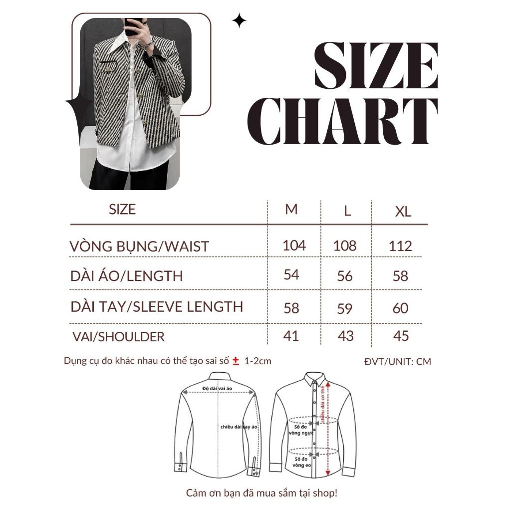 Áo khoác dạ nam tay dài kẻ sọc độn cầu vai thu đông