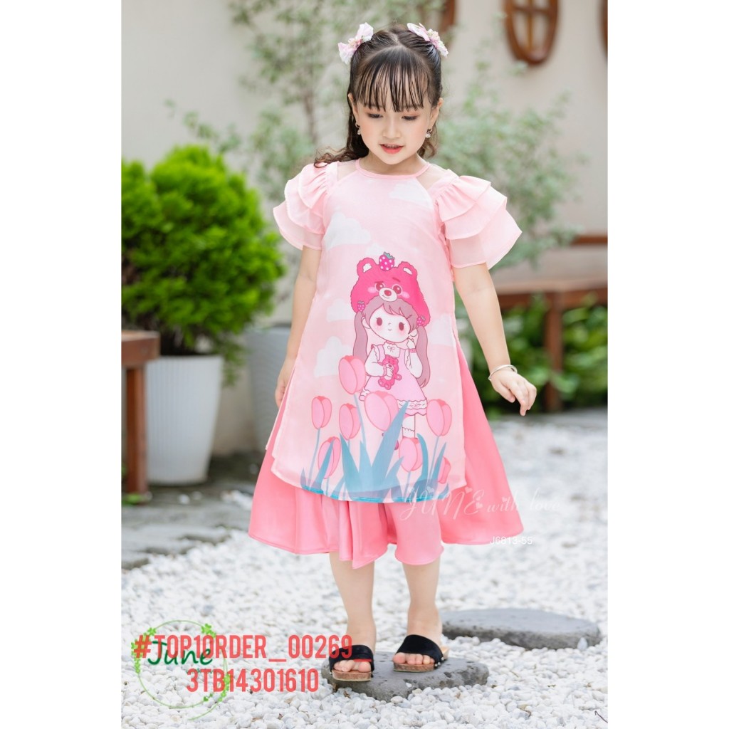 ☘️Buôn_sỉ_HN☘ Sét áo dài bé gái, tơ, hoạ tiết công chúa Gấu dâu, size 1t-10t - top1order_00269_3TB14301610_9kids_sg1