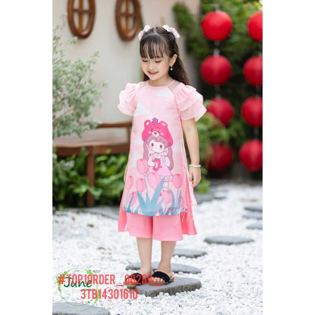 ☘️Buôn_sỉ_HN☘ Sét áo dài bé gái, tơ, hoạ tiết công chúa Gấu dâu, size 1t-10t - top1order_00269_3TB14301610_9kids_sg1