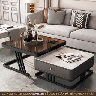 💥💥 cặp bàn vuông nan chéo có ngăn kéo, mặt đá ceramic chống ố, bàn trà sofa mặt đá n2 furniture