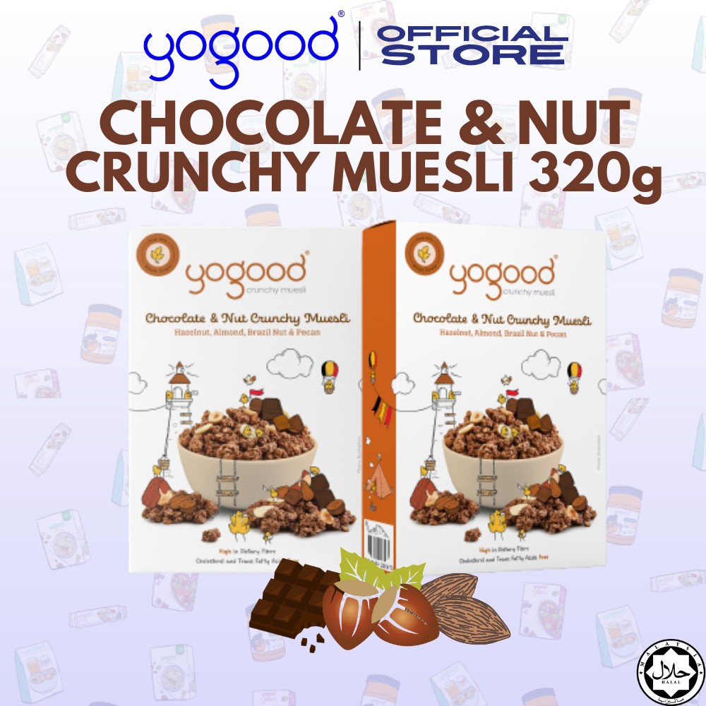 Ngũ cốc nguyên cám sấy giòn ăn kiêng Yogood Chocolate & Nut Crunchy Muesli - hộp 350g