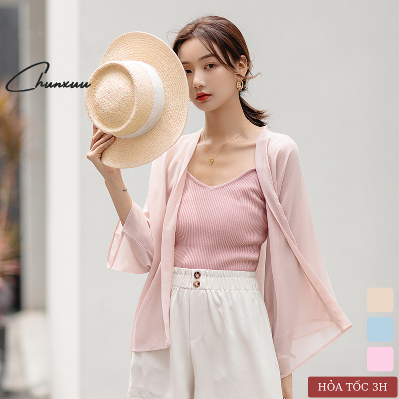 Áo khoác mỏng cardigan mặc ngoài Chunxuu, tay lỡ chất liệu voan đẹp - XU12