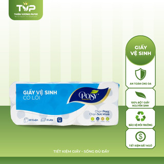 GIẤY VỆ SINH POSY CAO CẤP CÓ LÕI, 10 CUỘN 3 LỚP SIÊU MỀM MỊM, TAN NHANH TRONG NƯỚC