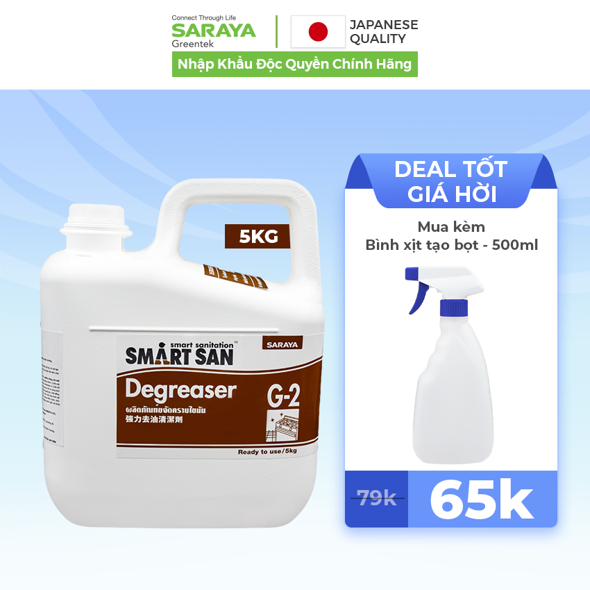 Dung dịch tẩy rửa dầu mỡ gốc kiềm Saraya Smart San Degreaser G-2 - Can 5Kg