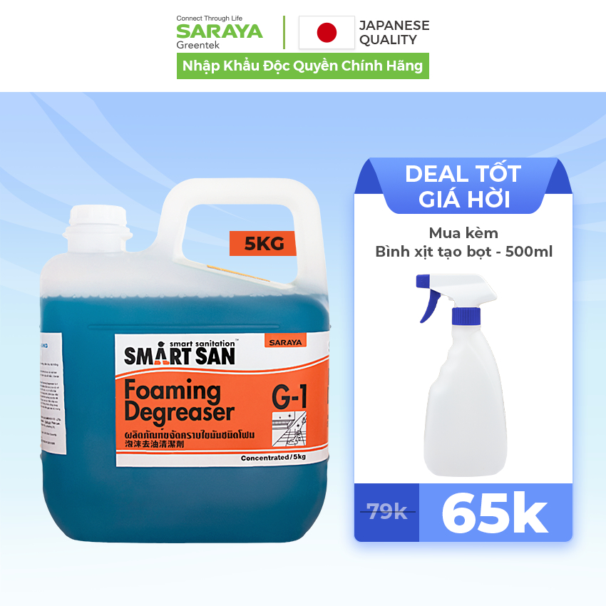 Dung dịch tẩy rửa dầu mỡ Saraya Smart San Foaming Degreaser G-1 - Can 5Kg