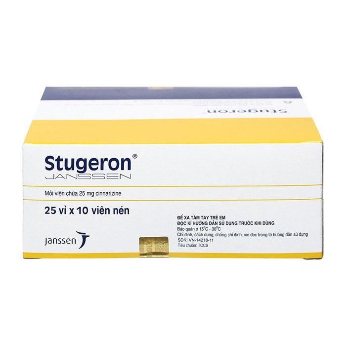 Stugeron 25mg hết rối loạn tuần hoàn não, say tàu xe - vĩ 10 viên