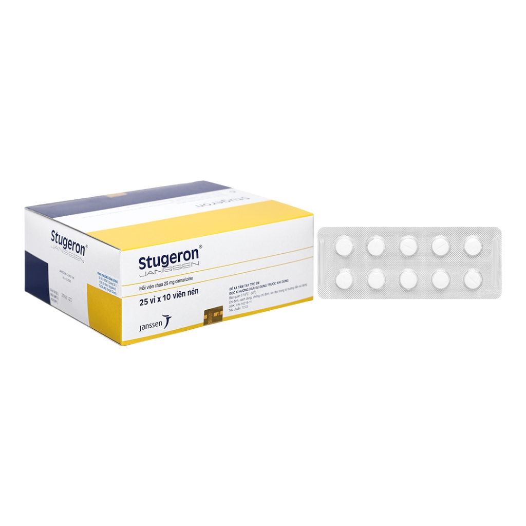 Stugeron 25mg hết rối loạn tuần hoàn não, say tàu xe - vĩ 10 viên