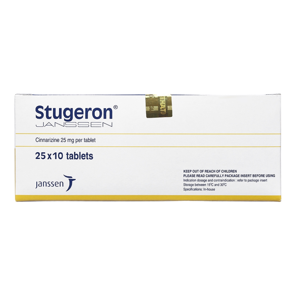 Stugeron 25mg hết rối loạn tuần hoàn não, say tàu xe - vĩ 10 viên
