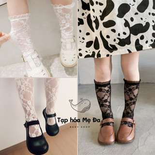 Tất/vớ lưới ren trắng cổ cao phong cách Lolita/tiểu thư vintage cho bé gái thoáng khí mềm mại lên chân siêu xinh