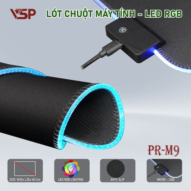 Lót chuột VSP PR-M9 LED RGB 250 x 350 x 3 mm - Mouse Pad Gaming