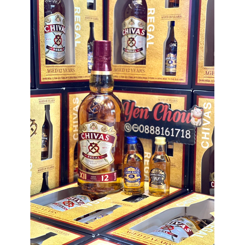 Set rịu Chivas 12 750ml tặng Chivas 15 50ml + Chivas 18 50ml