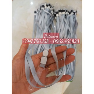 Dây đeo thẻ lụa móc nhựa màu GHI, bản rộng 1cm