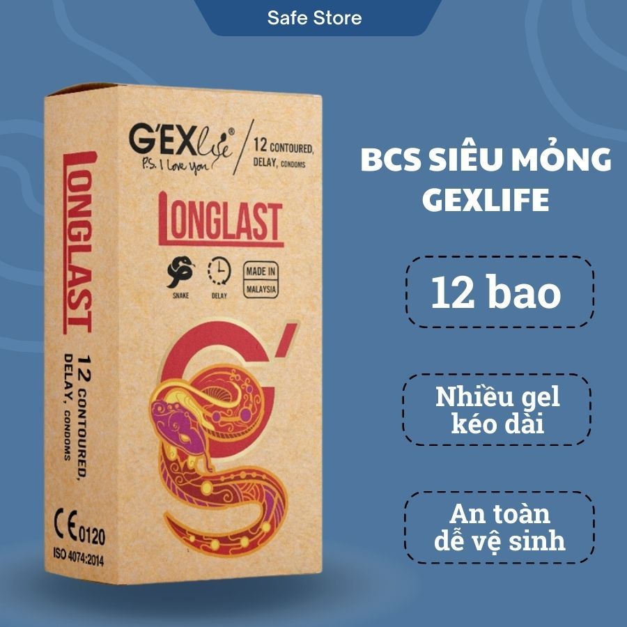 Bao cao su siêu mỏng GEXlife, bcs siêu mỏng chống xuất tinh sớm kéo dài thời gian quan hệ