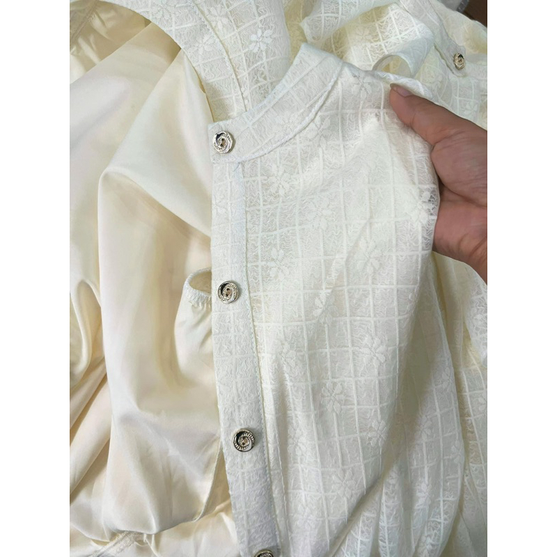 ASMXK0087 Áo sơ mi ren cách điệu mix chân váy kẻ vnxk