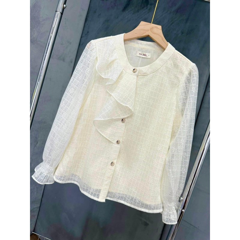 ASMXK0087 Áo sơ mi ren cách điệu mix chân váy kẻ vnxk