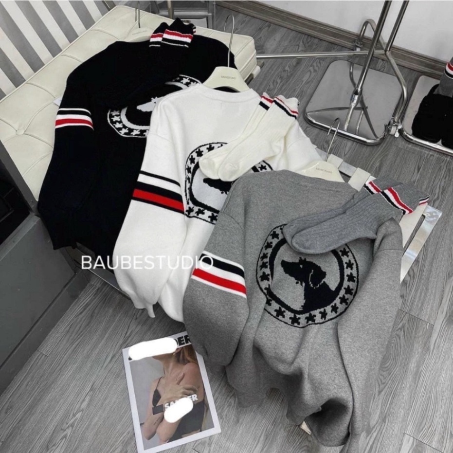 Áo Sweater Len Thome In Chú Cún Sau Lưng, Áo len thom phong cách đường phố