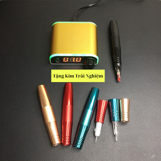 Máy pen mini 2 đầu 5.0 phun môi xăm tatto tặng kèm 1 nguồn led không dùng bàn đạp