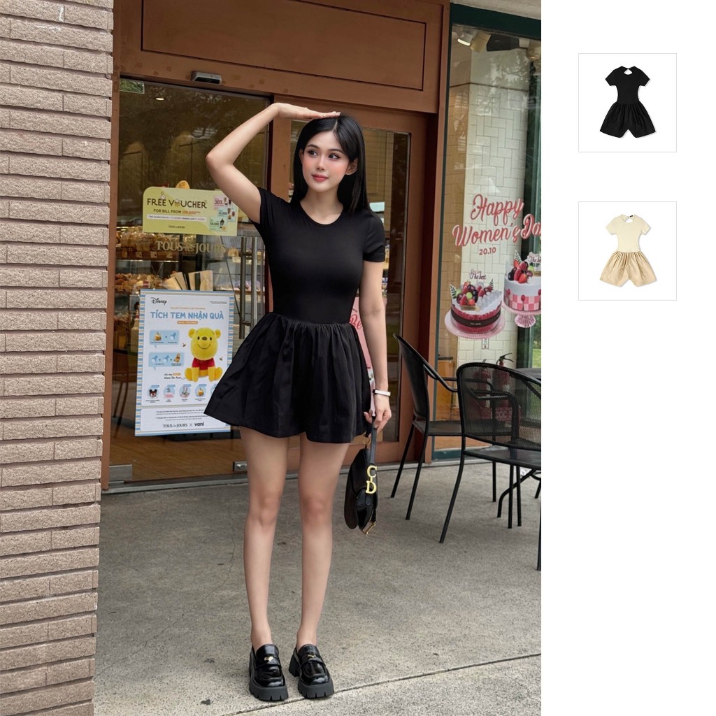 Đầm Nữ Ngắn Back Cutout Culottes Skirt, Chất Vải Thun Gân Phối Kaki Thun, WDN062, SOMEHOW