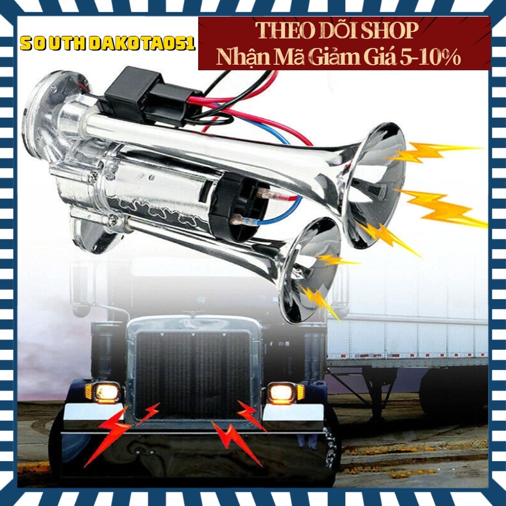 Còi hơi kép 12V 130dB siêu lớn áp suất mạnh cho xe hơi/ xe tải. còi điện sinh hơi
