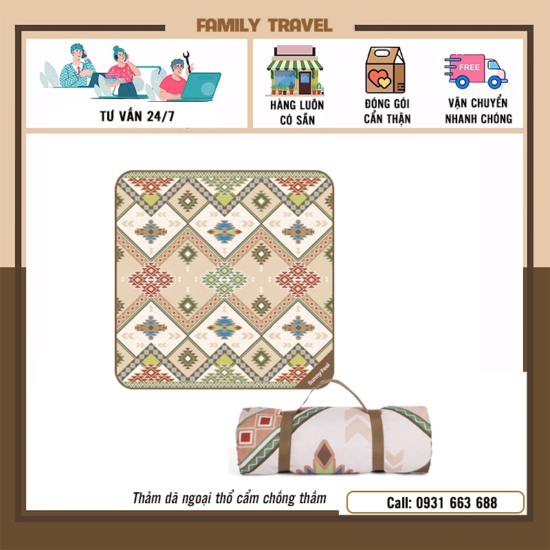 Thảm trải picnic dã ngoại họa tiết thổ cẩm chống thấm du lịch, cắm trại cao cấp - Family Travel