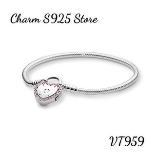 Vòng tay pan ale khoá tim rời dây mềm đính đá bạc s925 thuần khiết hàng cao cấp