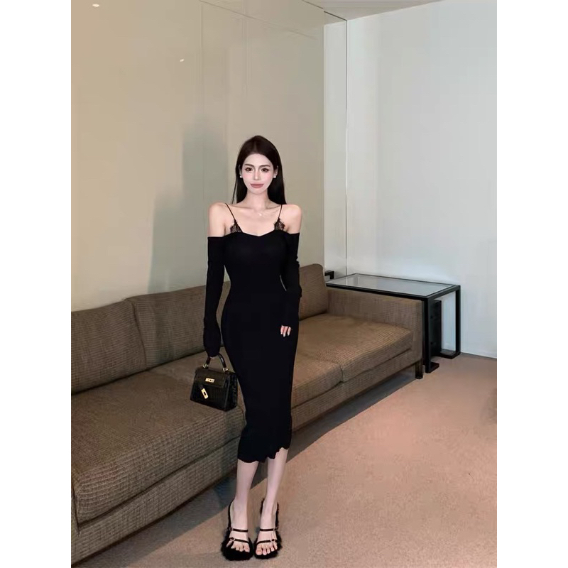 Váy body trễ vai dài tay sexy siêu tôn dáng