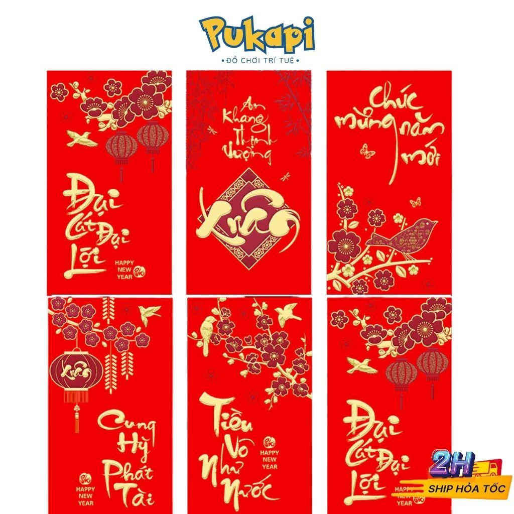 6 Bao Lì Xì Chữ Nổi 3D, Lì Xì Tết Đỏ Giáp Thìn 2024