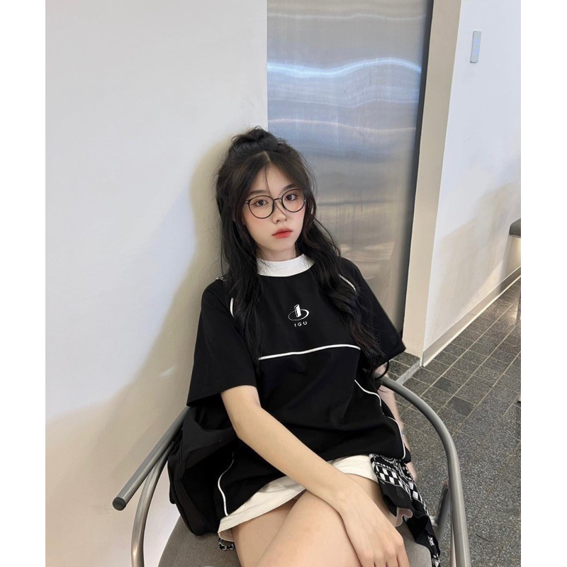 Áo Thun Nam Nữ IGU LINE Chất Cotton Phối Line Phong Cách Hàn Quốc.
