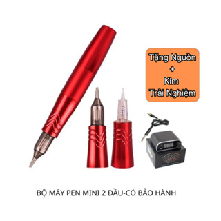 Máy Pen Mini 5.0 Plus Hai Đầu Dùng Được 4 Loại Kim, Máy Pen Phun Xăm Môi Mày Mí Đi Tattoo Bong Đậm Kèm Nguồn Led 7 Màu