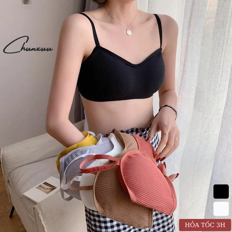 Áo bra nữ hai dây sợi tăm ChunXuu, chất liệu cotton co dãn, có miếng đệm ngực BR10