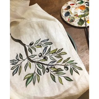 Đầm vẽ tay cây oliu dáng suông linen tưng pre - by Savanna