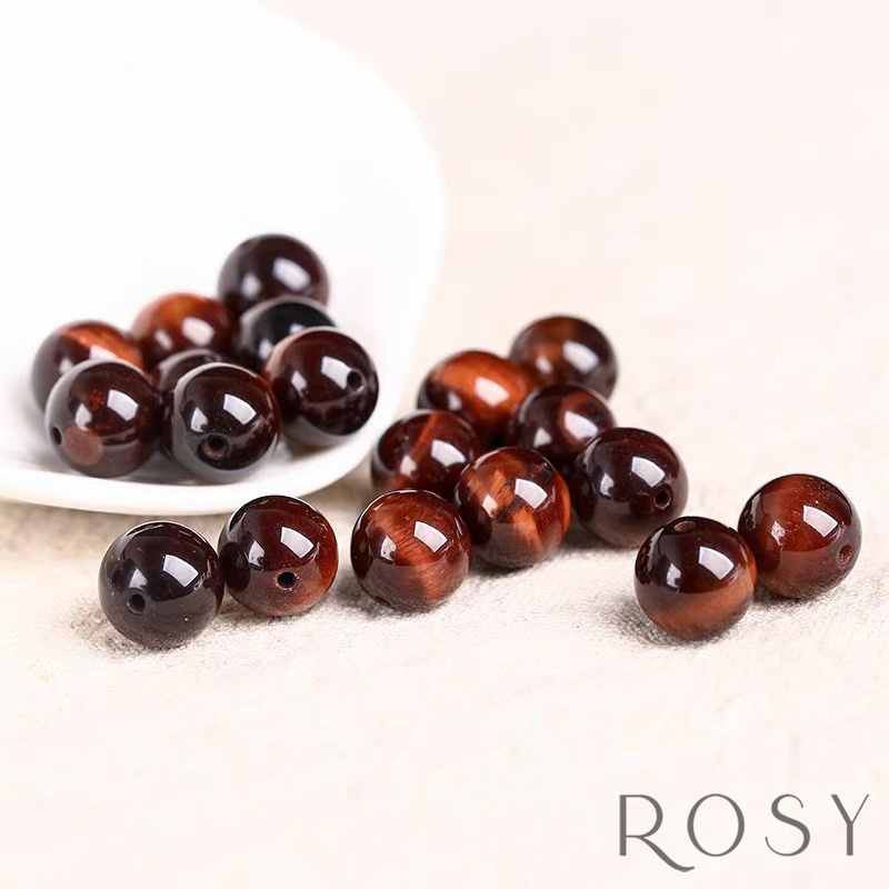 Hạt đá phong thủy mắt hổ thiên nhiên thật 100% nâu vàng, nâu đỏ  chuỗi hạt xâu vòng tay DIY