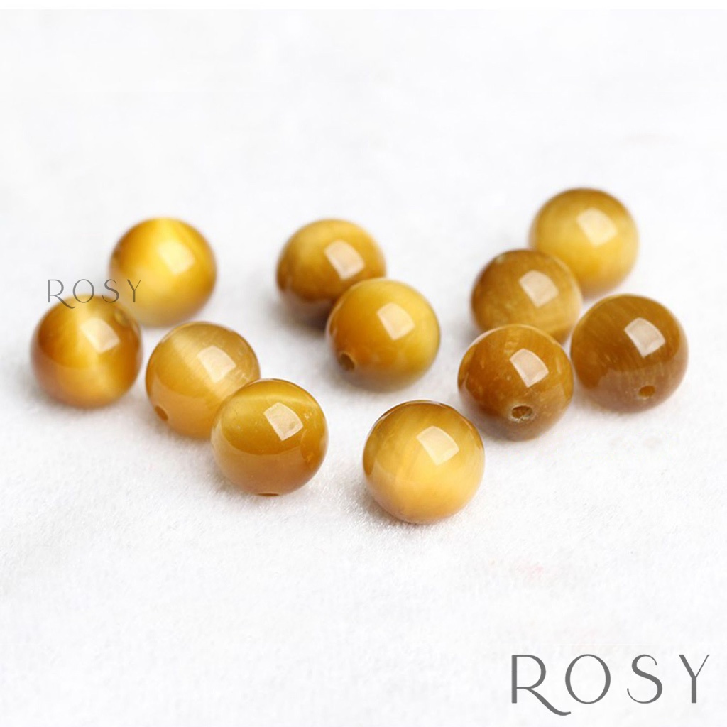 Hạt đá phong thủy mắt hổ thiên nhiên thật 100% vàng, xanh đen  chuỗi hạt xâu vòng tay DIY