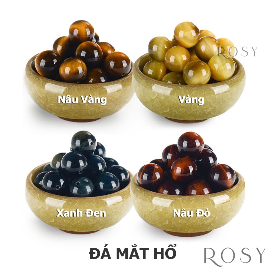 Hạt đá phong thủy mắt hổ thiên nhiên thật 100% vàng, xanh đen  chuỗi hạt xâu vòng tay DIY