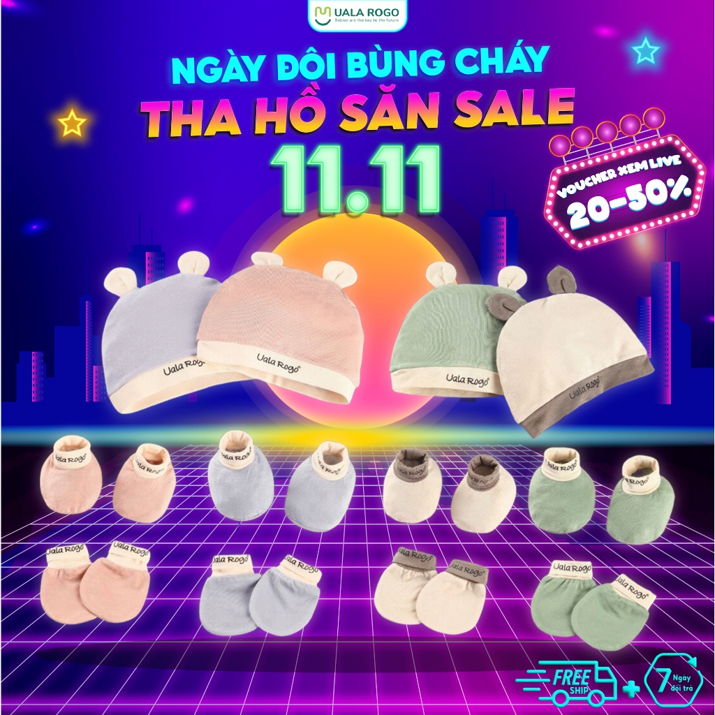 Set bao tay chân mũ sơ sinh cho bé Ualarogo 0-6 tháng vải sợi tre thoáng mát thấm hút co giãn 2462