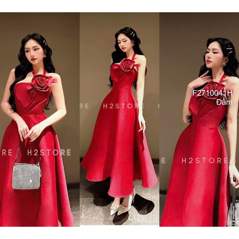 Đầm xòe cổ yếm đính hoa sang trọng VIENS STORE