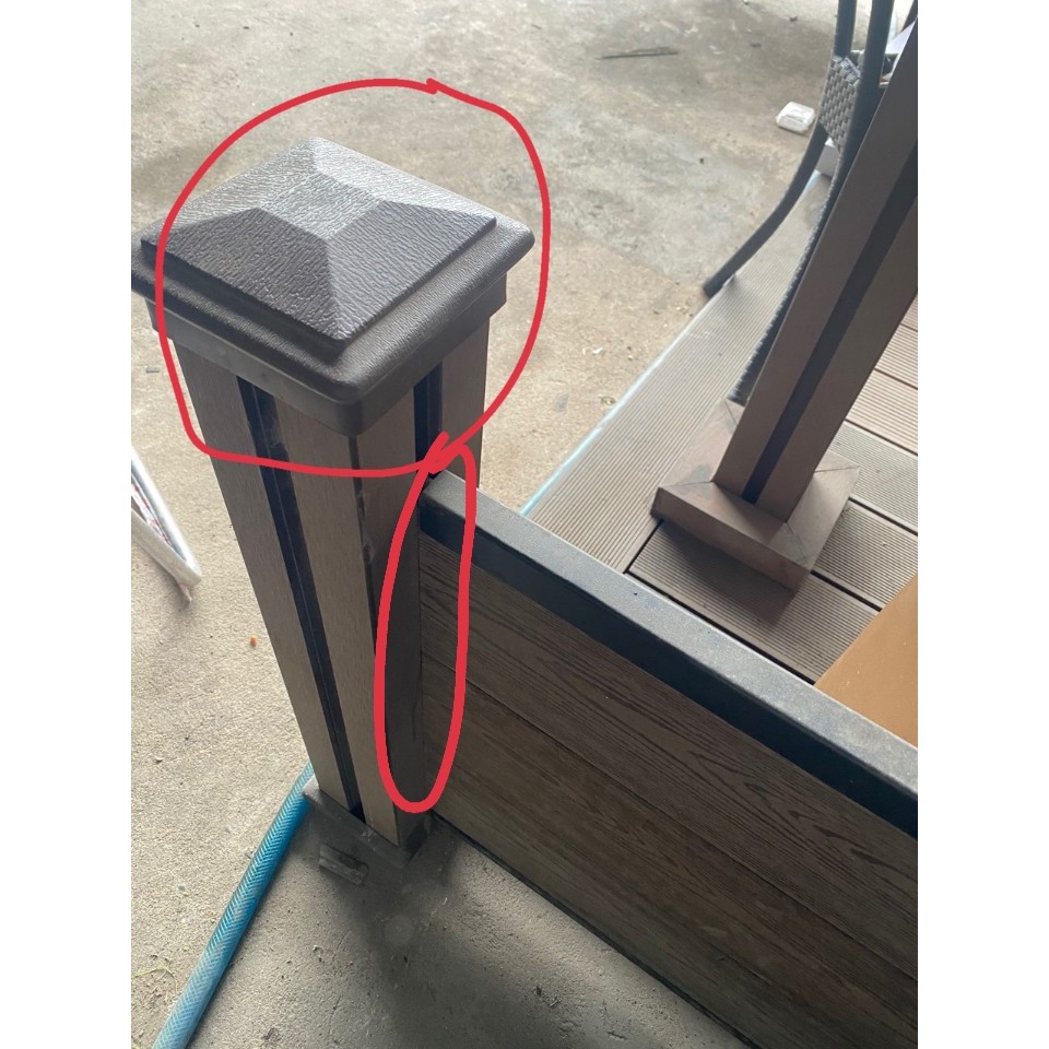 Bộ nắp chụp  và chân đế thanh trụ gỗ nhựa ngoài trời dùng cho lan can, hàng rào, kt 100x100 và 120x120mm