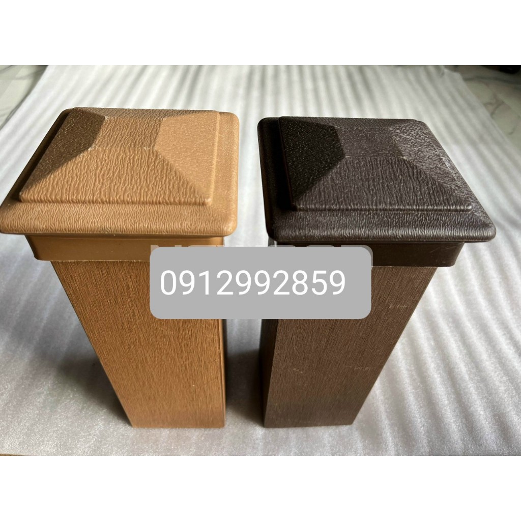 Bộ nắp chụp  và chân đế thanh trụ gỗ nhựa ngoài trời dùng cho lan can, hàng rào, kt 100x100 và 120x120mm