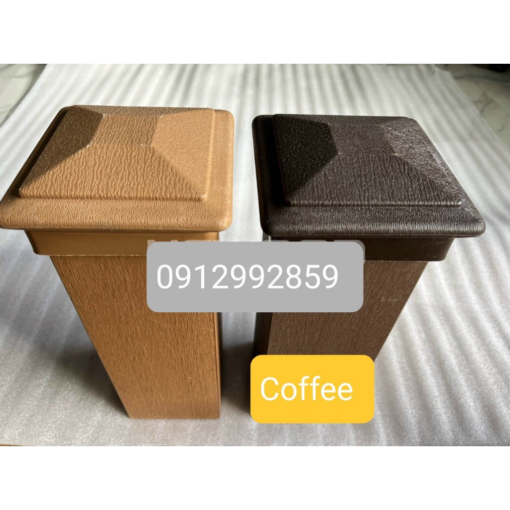 Bộ nắp chụp  và chân đế thanh trụ gỗ nhựa ngoài trời dùng cho lan can, hàng rào, kt 100x100 và 120x120mm